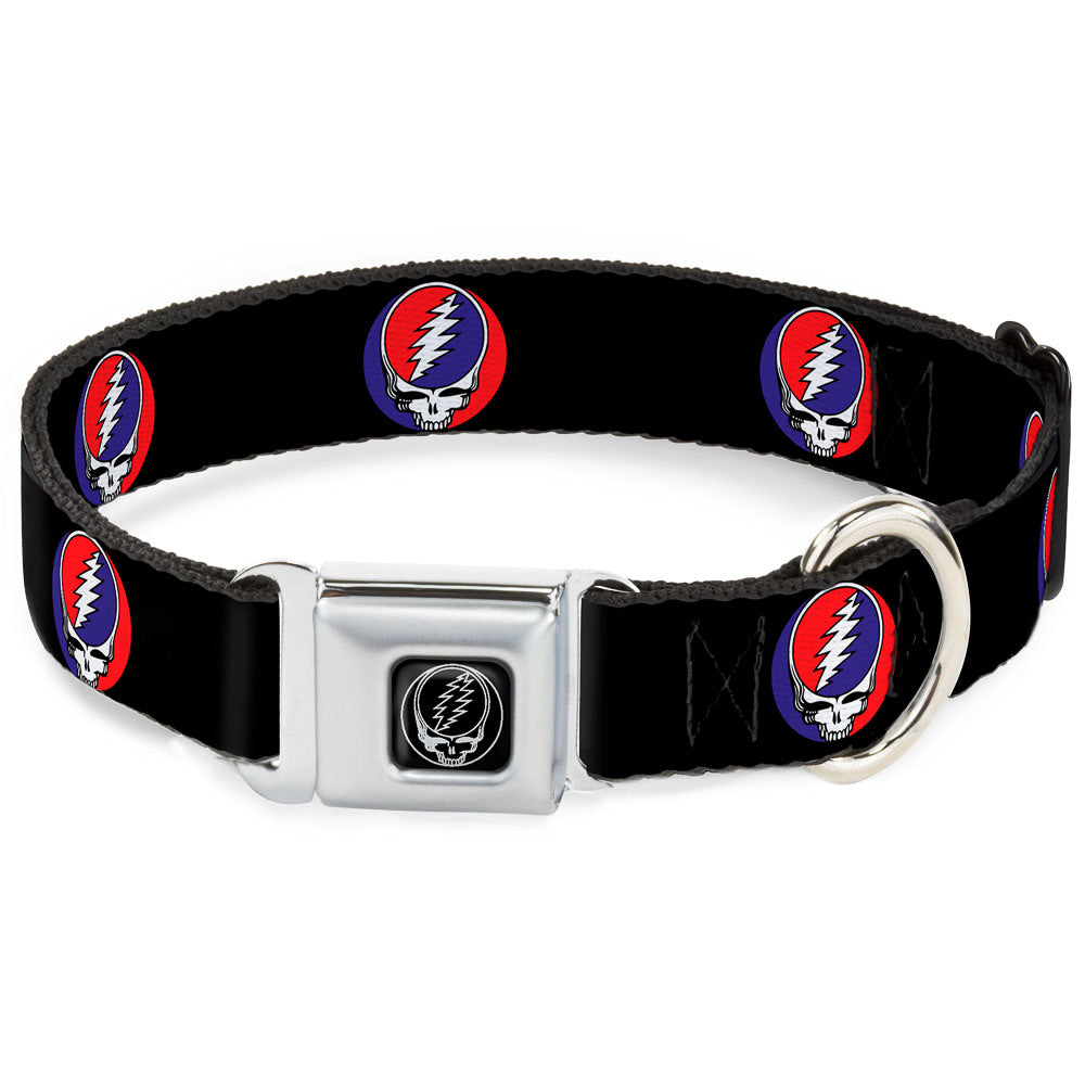 Grateful Dead Seatbelt Buckle Pet Collar | Black Steal Your Face (Steal Your Face Buckle)