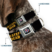 Grateful Dead Seatbelt Buckle Pet Collar | Black/Yellow Text + Skull & Roses (Steal Your Face Buckle)