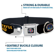 Grateful Dead Seatbelt Buckle Pet Collar | Black/Yellow Text + Skull & Roses (Steal Your Face Buckle)