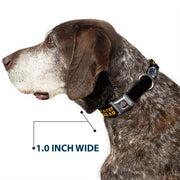 Grateful Dead Seatbelt Buckle Pet Collar | Black/Yellow Text + Skull & Roses (Steal Your Face Buckle)