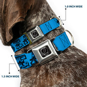 Grateful Dead Seatbelt Buckle Pet Collar | Blue/Black Text + Skull & Roses (Steal Your Face Buckle)