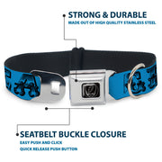 Grateful Dead Seatbelt Buckle Pet Collar | Blue/Black Text + Skull & Roses (Steal Your Face Buckle)