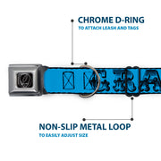 Grateful Dead Seatbelt Buckle Pet Collar | Blue/Black Text + Skull & Roses (Steal Your Face Buckle)