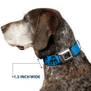 Grateful Dead Seatbelt Buckle Pet Collar | Blue/Black Text + Skull & Roses (Steal Your Face Buckle)