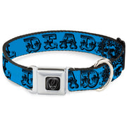 Grateful Dead Seatbelt Buckle Pet Collar | Blue/Black Text + Skull & Roses (Steal Your Face Buckle)