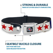 Grateful Dead Seatbelt Buckle Pet Collar | Blue/White "Good Ol' Grateful Dead" Text + Stars (Steal Your Face Buckle)