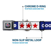 Grateful Dead Seatbelt Buckle Pet Collar | Blue/White "Good Ol' Grateful Dead" Text + Stars (Steal Your Face Buckle)