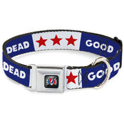 Grateful Dead Seatbelt Buckle Pet Collar | Blue/White "Good Ol' Grateful Dead" Text + Stars (Steal Your Face Buckle)