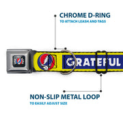 Grateful Dead Seatbelt Buckle Pet Collar | Blue/Yellow Text + Steal Your Face (Steal Your Face Buckle)