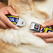 Grateful Dead Seatbelt Buckle Pet Collar | Blue/Yellow Text + Steal Your Face (Steal Your Face Buckle)