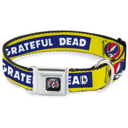 Grateful Dead Seatbelt Buckle Pet Collar | Blue/Yellow Text + Steal Your Face (Steal Your Face Buckle)