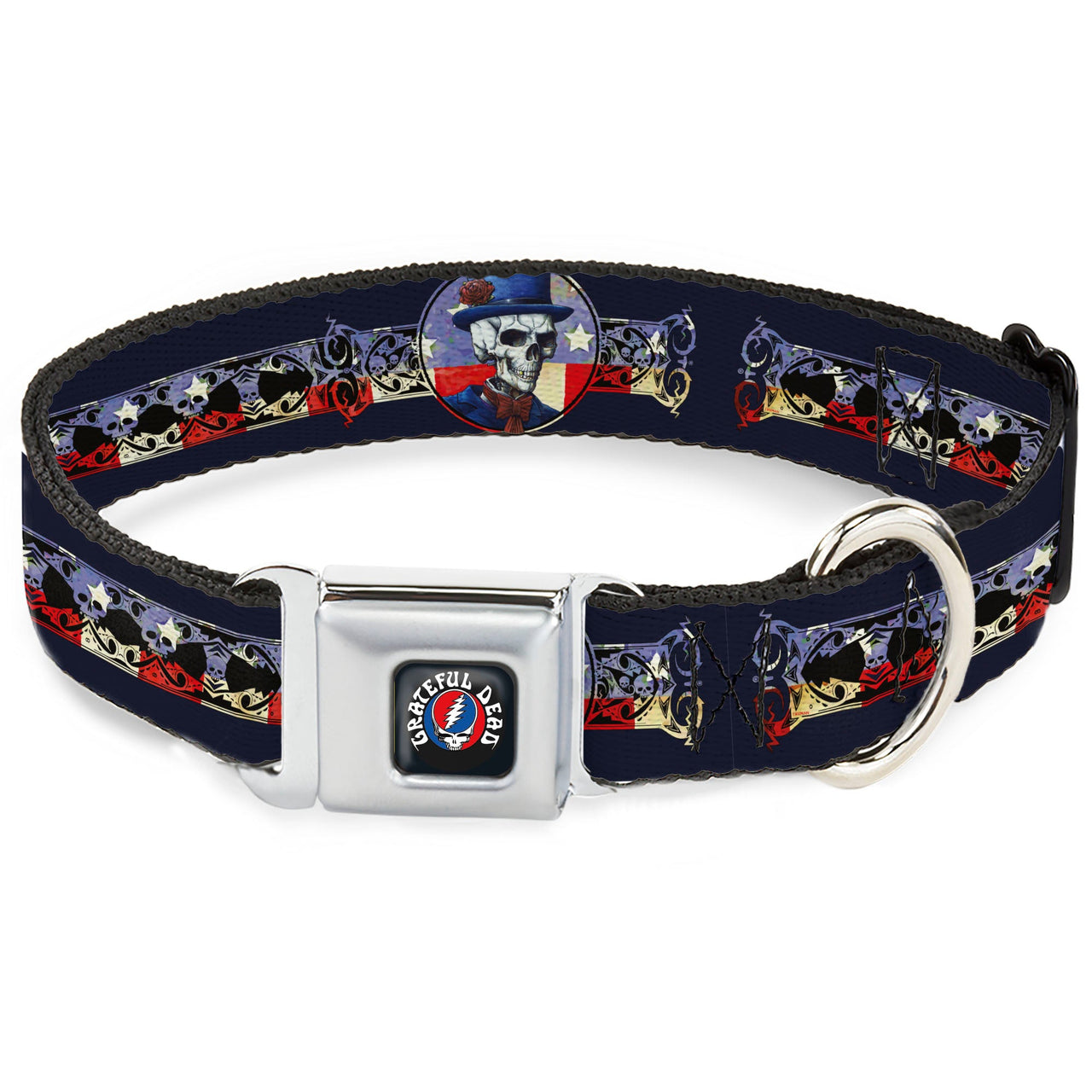 Grateful Dead Seatbelt Buckle Pet Collar | Dave's Picks Skeleton Art (Steal Your Face Buckle)