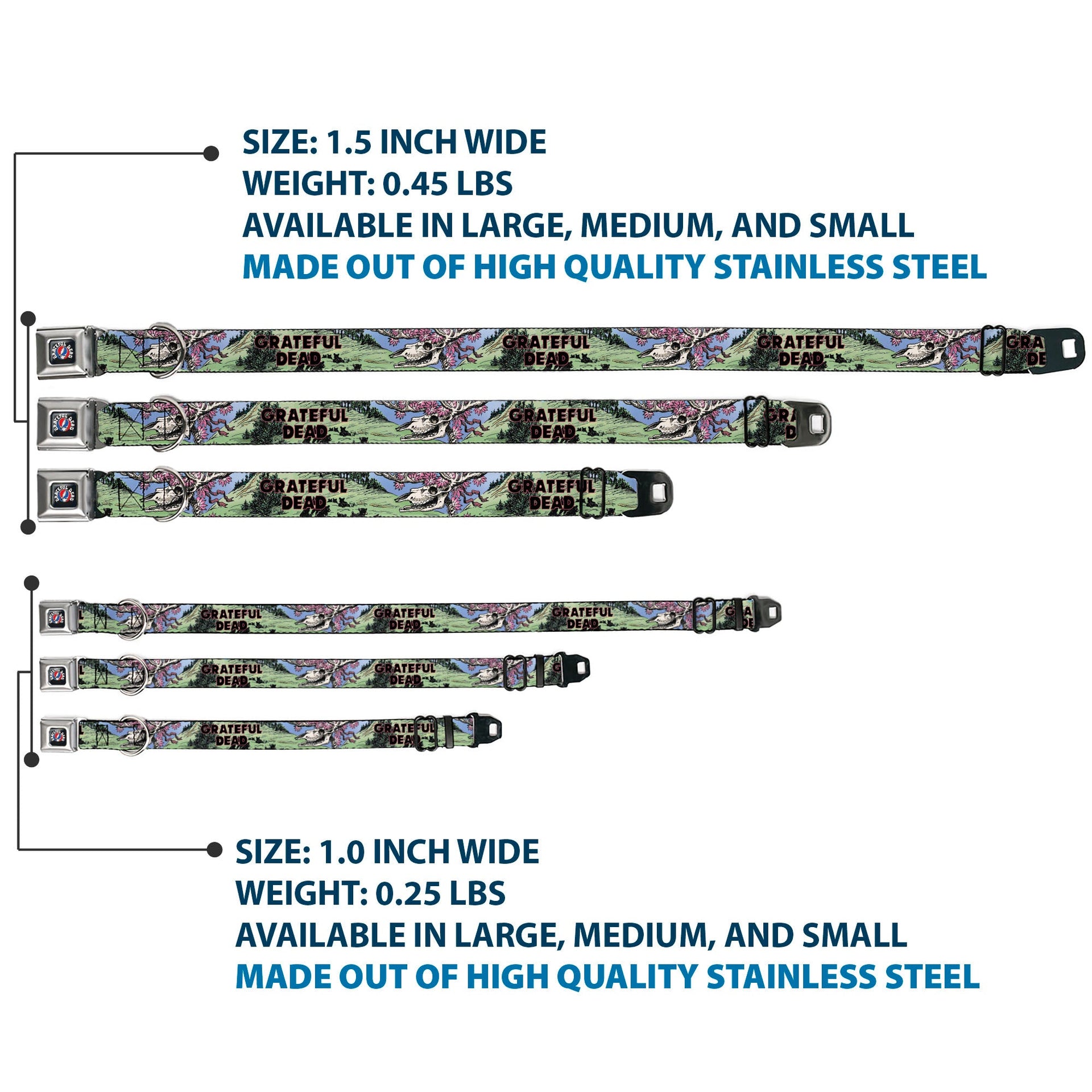 Grateful Dead Seatbelt Buckle Pet Collar | Dave's Picks Vol. 9 Art (Steal Your Face Buckle)