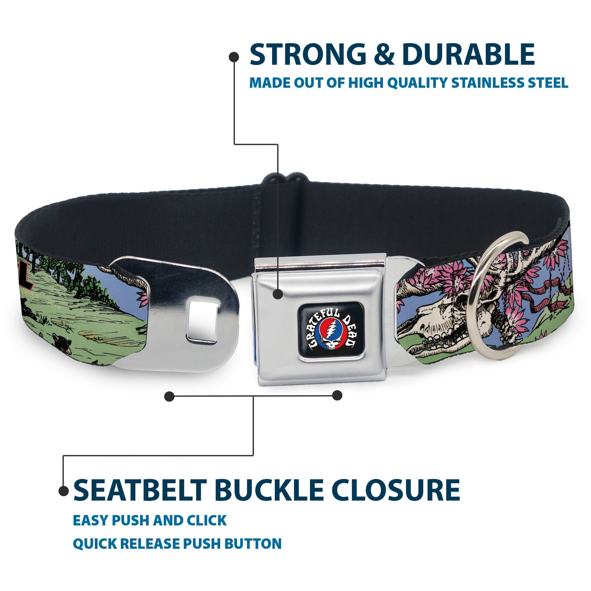 Grateful Dead Seatbelt Buckle Pet Collar | Dave's Picks Vol. 9 Art (Steal Your Face Buckle)