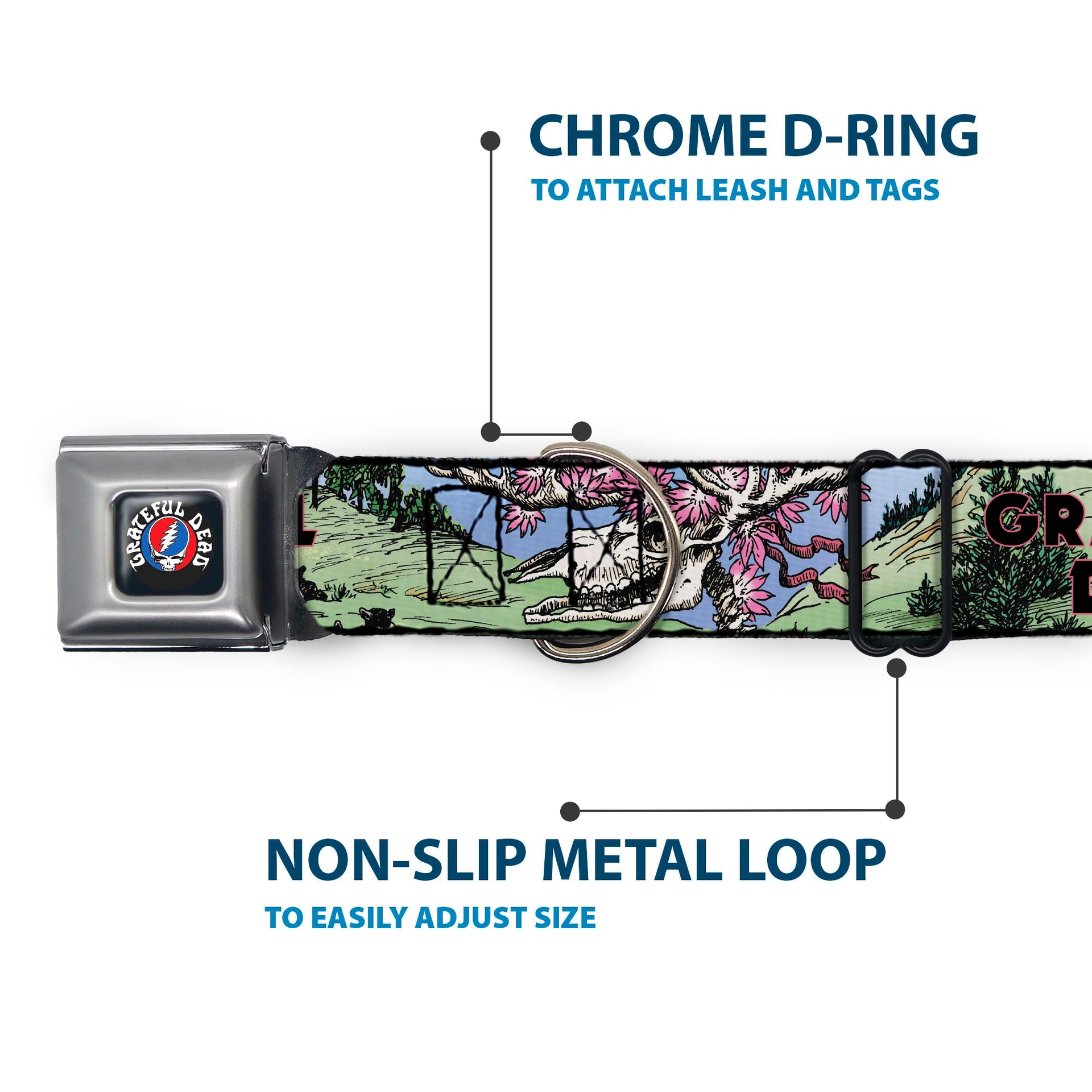 Grateful Dead Seatbelt Buckle Pet Collar | Dave's Picks Vol. 9 Art (Steal Your Face Buckle)