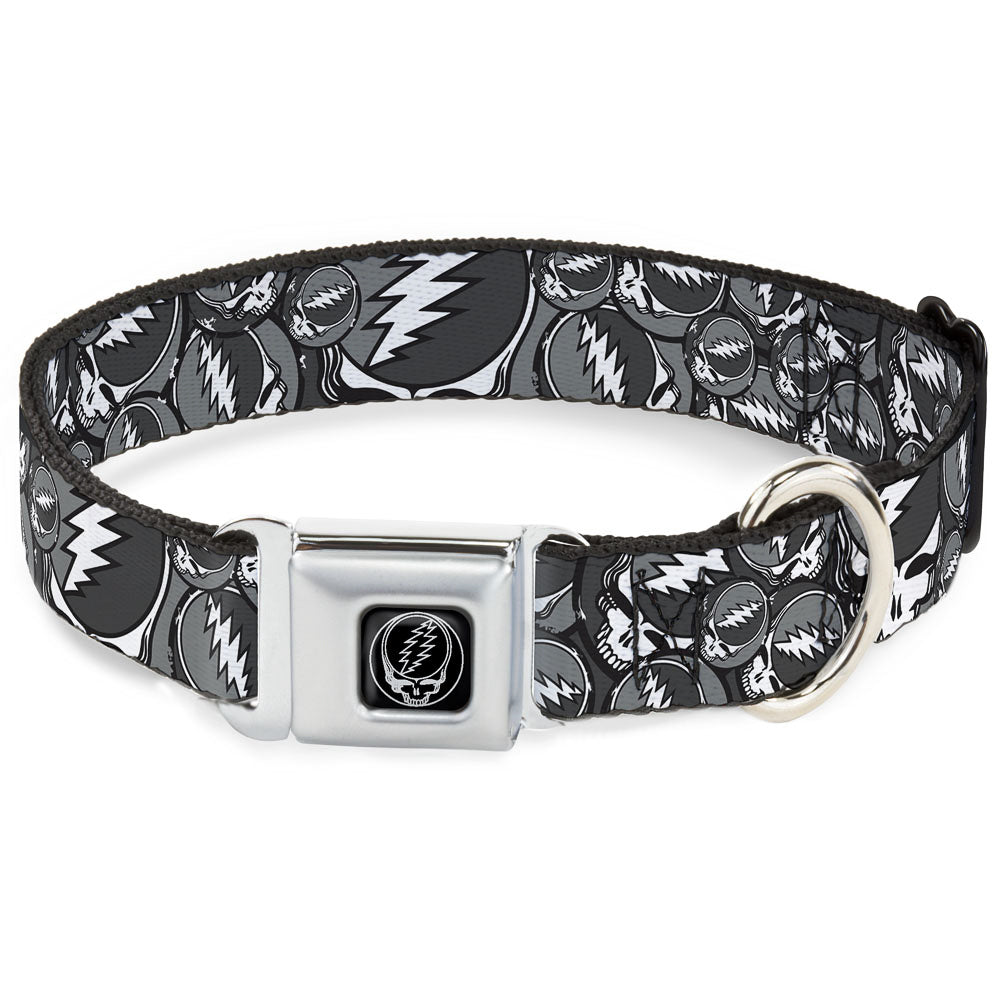 Grateful Dead Seatbelt Buckle Pet Collar | Gray Steal Your Face Stacked (Steal Your Face Buckle)