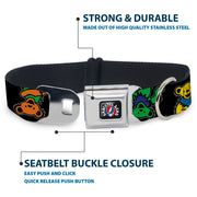 Grateful Dead Seatbelt Buckle Pet Collar | Rainbow Dancing Bears (Steal Your Face Buckle)