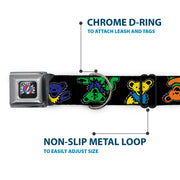 Grateful Dead Seatbelt Buckle Pet Collar | Rainbow Dancing Bears (Steal Your Face Buckle)