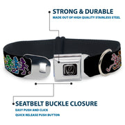 Grateful Dead Seatbelt Buckle Pet Collar | Rainbow Dancing Skeletons (Steal Your Face Buckle)