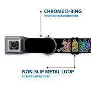 Grateful Dead Seatbelt Buckle Pet Collar | Rainbow Dancing Skeletons (Steal Your Face Buckle)