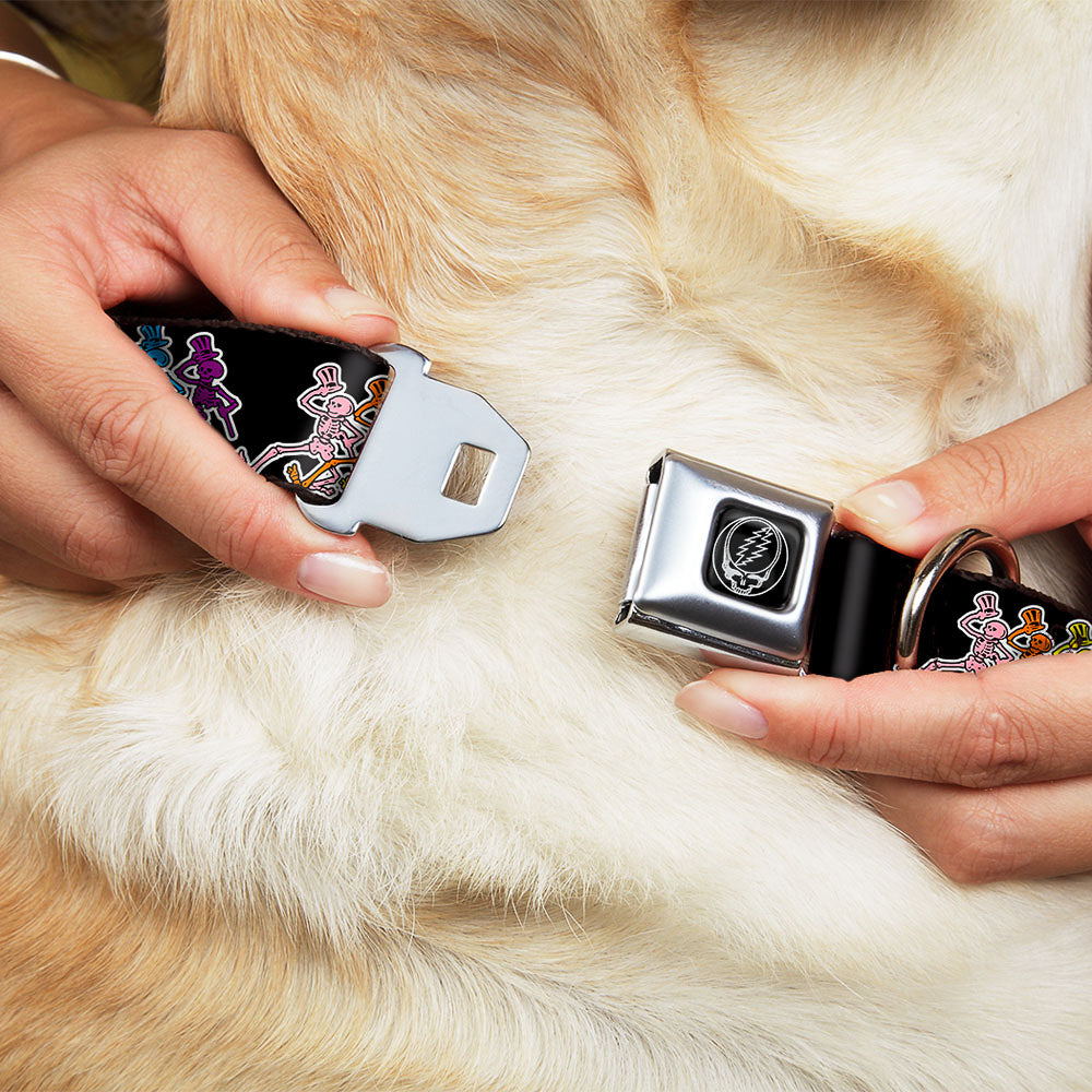 Grateful Dead Seatbelt Buckle Pet Collar | Rainbow Dancing Skeletons (Steal Your Face Buckle)