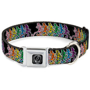 Grateful Dead Seatbelt Buckle Pet Collar | Rainbow Dancing Skeletons (Steal Your Face Buckle)