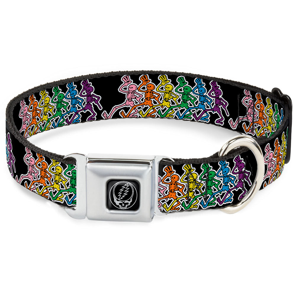 Grateful Dead Seatbelt Buckle Pet Collar | Rainbow Dancing Skeletons (Steal Your Face Buckle)
