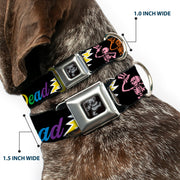 Grateful Dead Seatbelt Buckle Pet Collar | Rainbow Script Text with Dancing Bears + Skeletons (Dancing Bear Buckle)