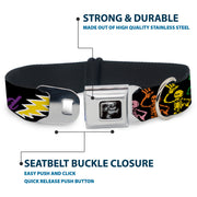 Grateful Dead Seatbelt Buckle Pet Collar | Rainbow Script Text with Dancing Bears + Skeletons (Dancing Bear Buckle)