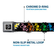 Grateful Dead Seatbelt Buckle Pet Collar | Rainbow Script Text with Dancing Bears + Skeletons (Dancing Bear Buckle)