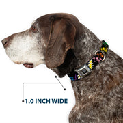 Grateful Dead Seatbelt Buckle Pet Collar | Rainbow Script Text with Dancing Bears + Skeletons (Dancing Bear Buckle)