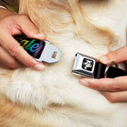 Grateful Dead Seatbelt Buckle Pet Collar | Rainbow Script Text with Dancing Bears + Skeletons (Dancing Bear Buckle)