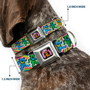 Grateful Dead Seatbelt Buckle Pet Collar | Rainbow Tie Dye Swirl Dancing Bears (Dancing Bear Buckle)