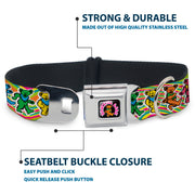 Grateful Dead Seatbelt Buckle Pet Collar | Rainbow Tie Dye Swirl Dancing Bears (Dancing Bear Buckle)