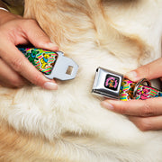 Grateful Dead Seatbelt Buckle Pet Collar | Rainbow Tie Dye Swirl Dancing Bears (Dancing Bear Buckle)