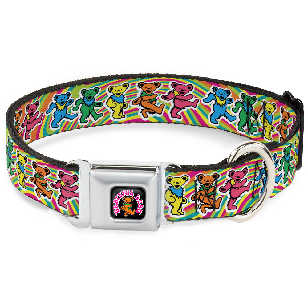Grateful Dead Seatbelt Buckle Pet Collar | Rainbow Tie Dye Swirl Dancing Bears (Dancing Bear Buckle)