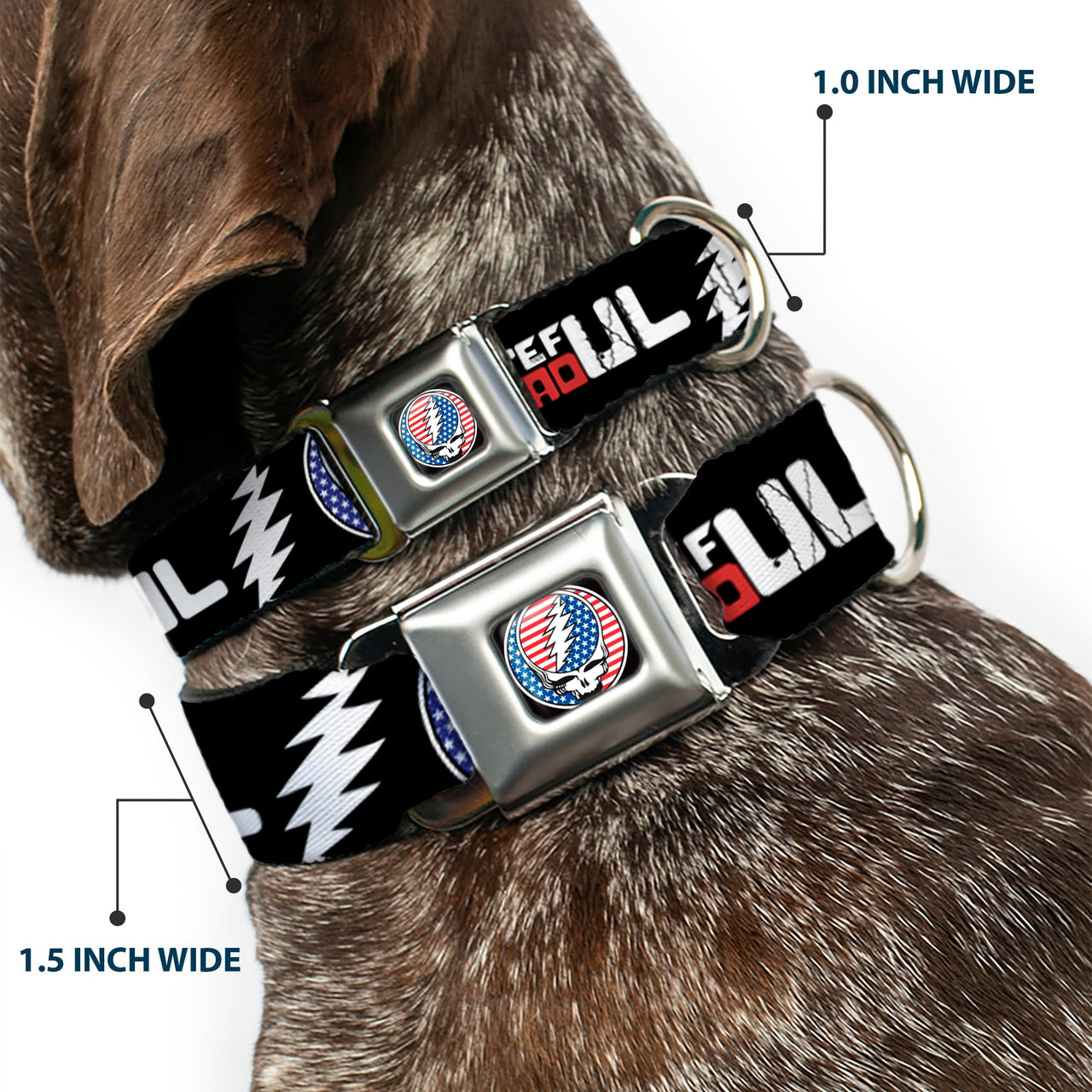 Grateful Dead Seatbelt Buckle Pet Collar | Stars & Stripes + Text (Steal Your Face Buckle)