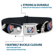 Grateful Dead Seatbelt Buckle Pet Collar | Stars & Stripes + Text (Steal Your Face Buckle)