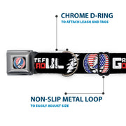 Grateful Dead Seatbelt Buckle Pet Collar | Stars & Stripes + Text (Steal Your Face Buckle)