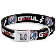 Grateful Dead Seatbelt Buckle Pet Collar | Stars & Stripes + Text (Steal Your Face Buckle)