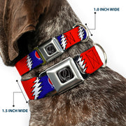Grateful Dead Seatbelt Buckle Pet Collar | Steal Your Face + Large Lightning Bolt (Steal Your Face Buckle)