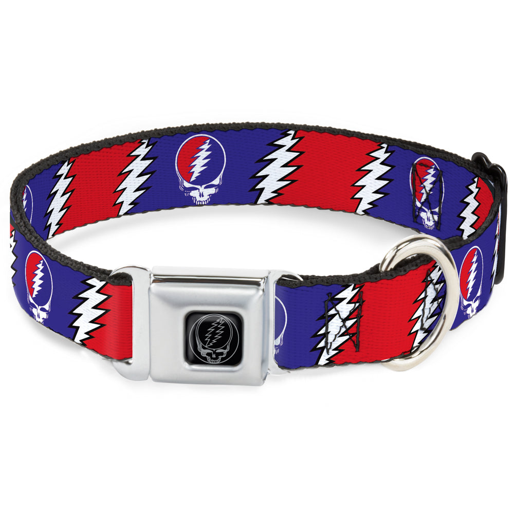 Grateful Dead Seatbelt Buckle Pet Collar | Steal Your Face + Large Lightning Bolt (Steal Your Face Buckle)