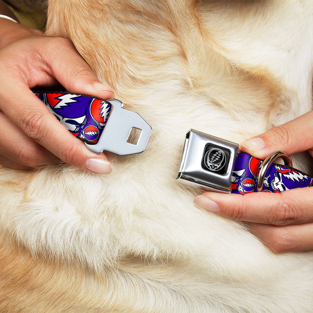 Grateful Dead Seatbelt Buckle Pet Collar | Steal Your Face Stacked (Steal Your Face B/W Buckle)