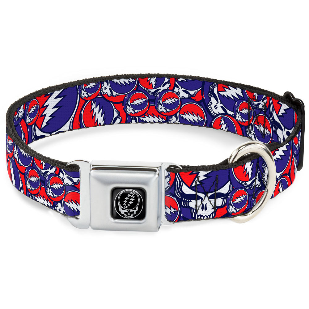 Grateful Dead Seatbelt Buckle Pet Collar | Steal Your Face Stacked (Steal Your Face B/W Buckle)