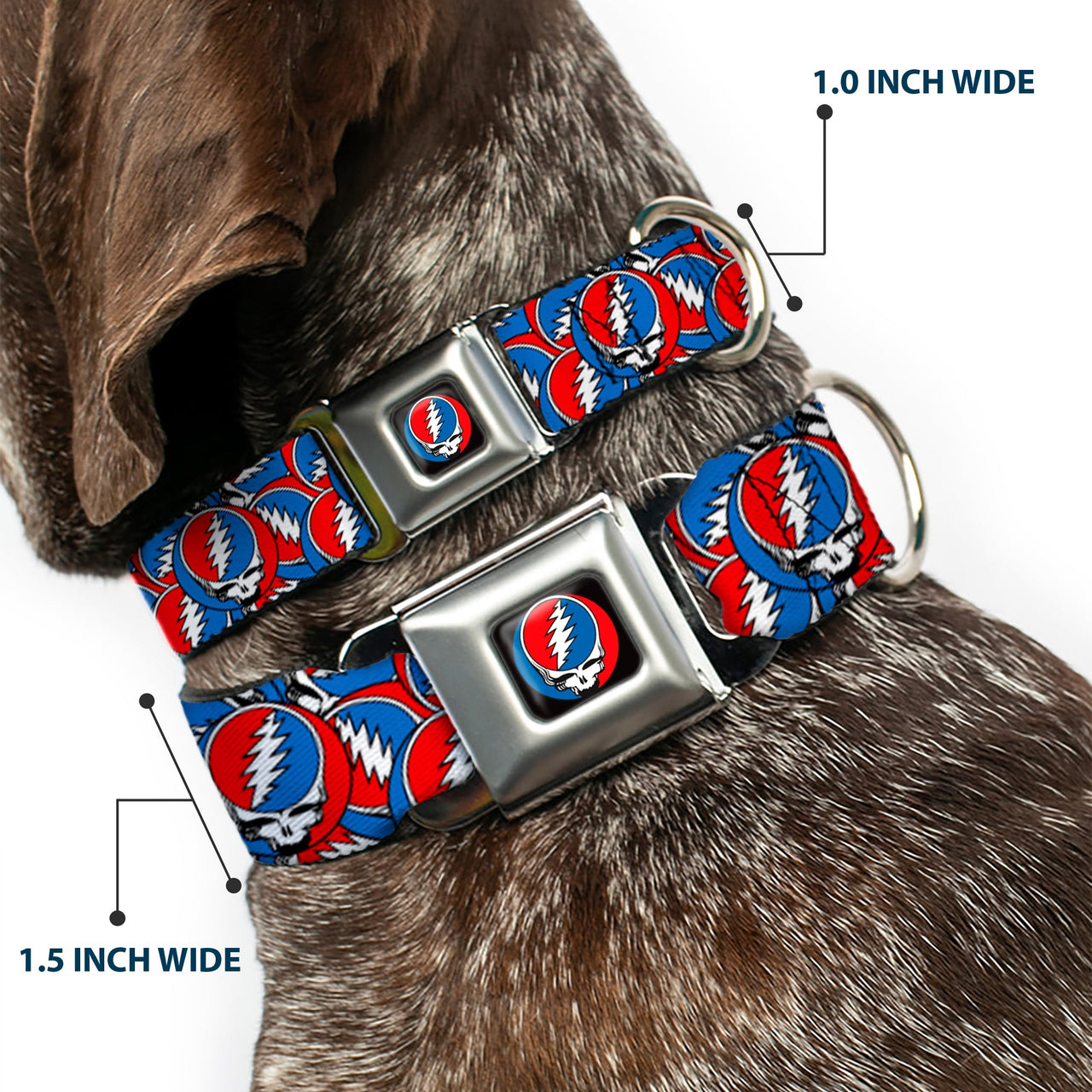 Grateful Dead Seatbelt Buckle Pet Collar | Steal Your Face Stacked (Steal Your Face Buckle)