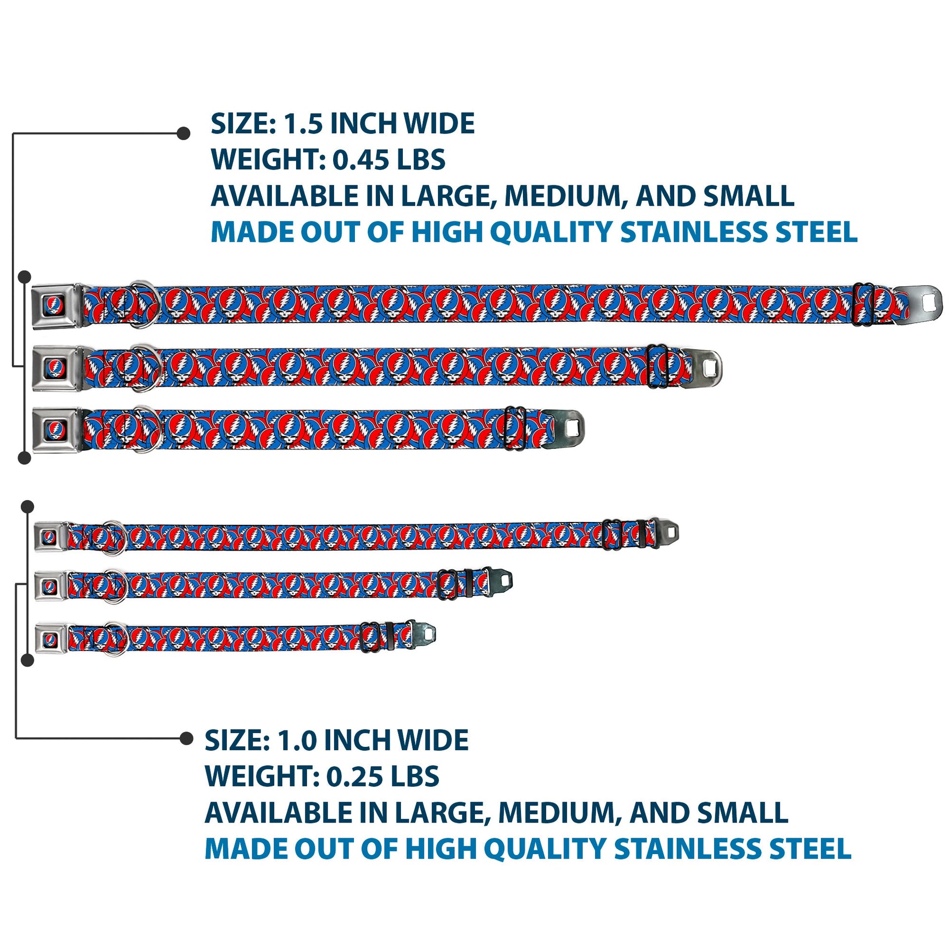 Grateful Dead Seatbelt Buckle Pet Collar | Steal Your Face Stacked (Steal Your Face Buckle)