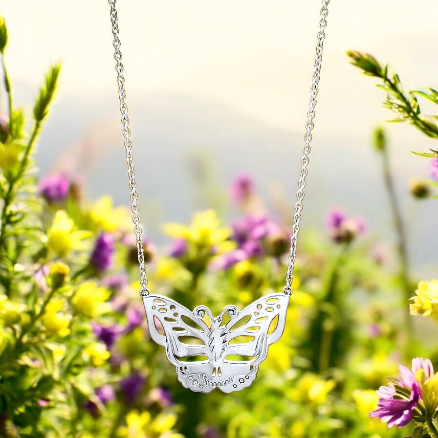 Grateful Dead Steal Your Face Butterfly Necklace | Silver
