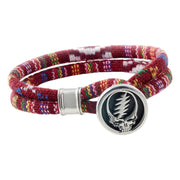 Grateful Dead Steal Your Face Sterling Silver Scarlet Red Cloth Rope Bracelet