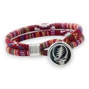 Grateful Dead Steal Your Face Sterling Silver Scarlet Red Cloth Rope Bracelet - Back