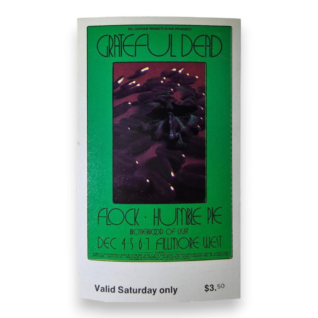 Grateful Dead, The Flock, Humble Pie – The Fillmore, San Francisco (Dec 6, 1969) by David Singer (Concert Ticket)